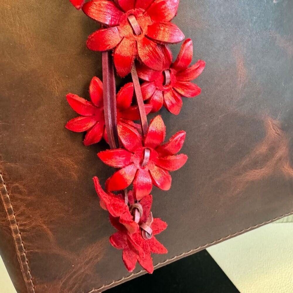 Daisy Leather Bag Charm Leather Purse Red Flower Crossbody Charms NEW - Picture 3 of 4